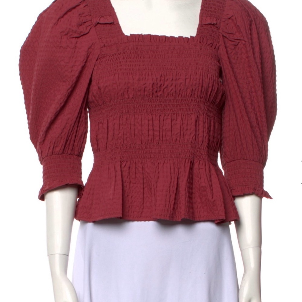 Sea New York Textured Puff Sleeve Blouse - Burgundy